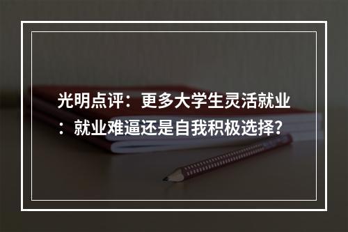 光明点评：更多大学生灵活就业：就业难逼还是自我积极选择？