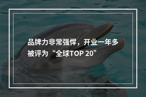 品牌力非常强悍，开业一年多被评为“全球TOP 20”