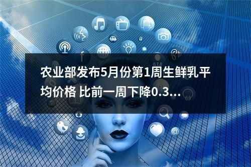 农业部发布5月份第1周生鲜乳平均价格 比前一周下降0.3%