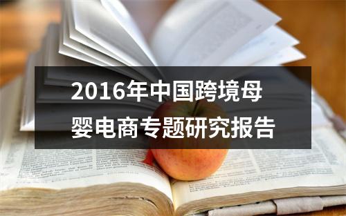 2016年中国跨境母婴电商专题研究报告