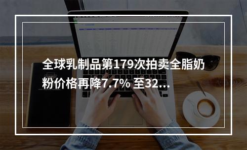 全球乳制品第179次拍卖全脂奶粉价格再降7.7% 至3294美元/吨